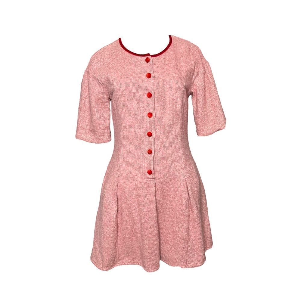 Elizabeth Lau Vintage Red Wool Mini Dress Dorset Buttons Short Sleeves Womens 8